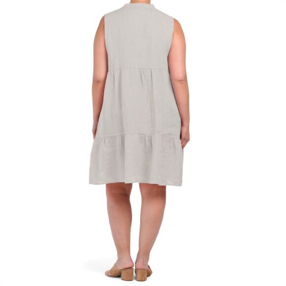 NWT BELLAMBRA Women's Plus Made In Italy Linen Split Neck Tiered Midi Dress - Picture 4 of 6